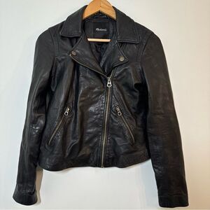 Madewell Black Washed Leather Moto Biker Jacket Women's Size Small  FLAWED***